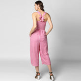 Women's Pink Stripe Jumpsuit with Cross Tie Up Back
